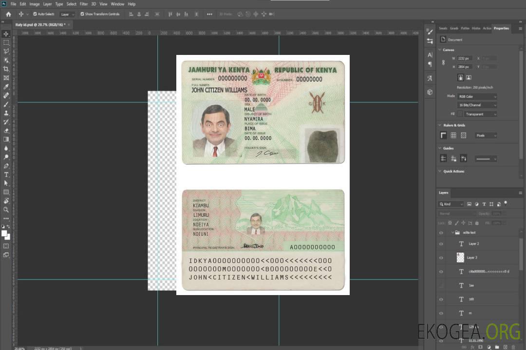 Carte d'identité du Kenya template Carte d'identité du Kenya template